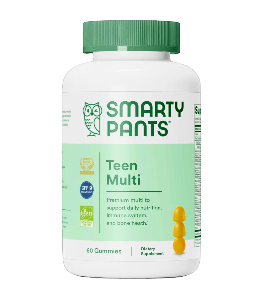 A bottle of SmartyPants Teen Multi, a multivitamin for teens.
